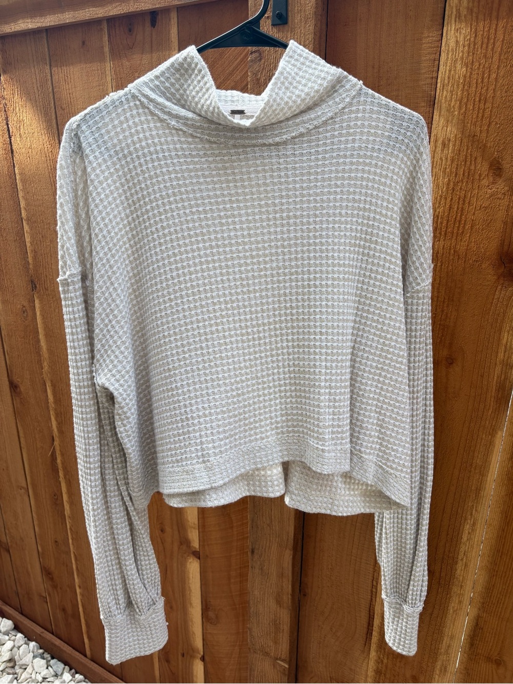 Free People Wildcat Ivory Waffle Thermal Cowl Neck Top M